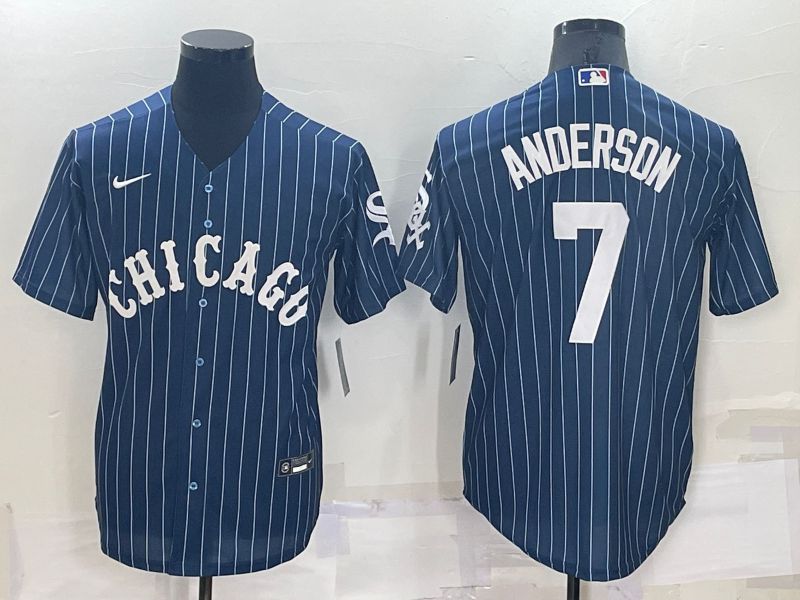 Men Chicago White Sox #7 Anderson Blue Stripe Throwback Nike 2022 MLB Jersey